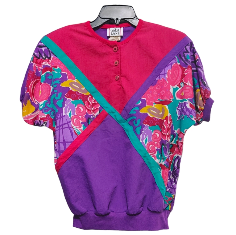 Vintage Cricket Lane Colorful Short Sleeve Sweatshirt Women's Size Small NWT - Picture 4 of 12